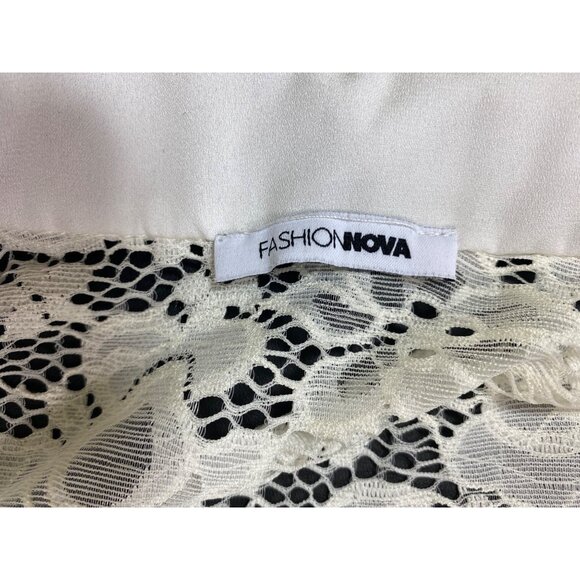 Fashion Nova White Lace Bodysuit Sexy Stretch Large‎ Thong Classic Office Sheer - Picture 3 of 3